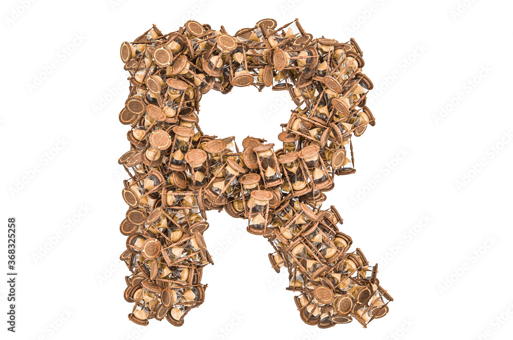 Letter R from hourglass, 3D rendering Letter R from hourglass, 3D rendering