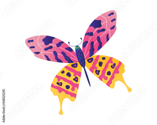 Wild wildlife forest butterfly isolated on white, icon cartoon vector illustr...
