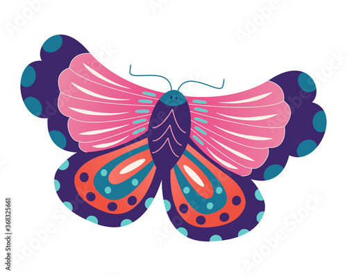 Wild wildlife forest butterfly isolated on white, icon cartoon vector illustr...