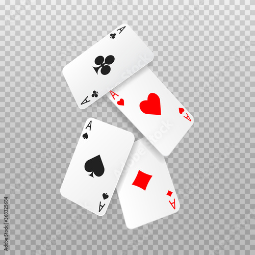 Falling four aces poker cards. Playing card. Vector illustration isolated on transparent background. 