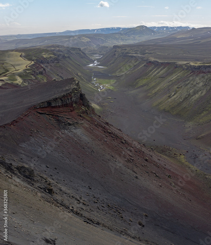 Amazing, volcanic landscape of the Eldgjá canyon, a volcanic canyon in the Vatnajokull National Park, deep inside the central highlands of Iceland.