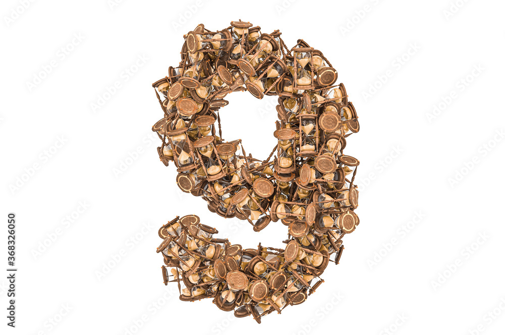 Number 9 from hourglass, 3D rendering Number 9 from hourglass, 3D rendering