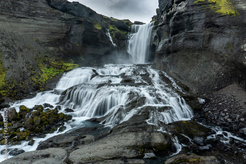 The Ófærufoss waterfall in the Eldgjá canyon, a volcanic canyon in the Vatnajokull National Park, deep inside the central highlands of Iceland.