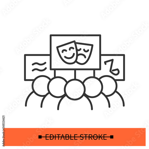 Art parade icon. Cultural social movement demonstration linear pictogram. Concept of culture support, big music event and theater enthusiasts public gathering. Editable stroke vector illustration