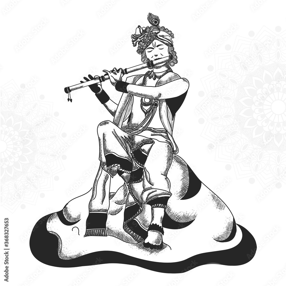Hindu young god Lord Krishna. Happy janmashtami vector art:: tasmeemME.com