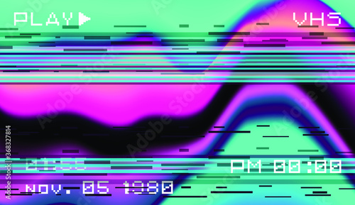 Abstract background with pixel noise artifacts. Glitched old-school screen with digital datamoshing VHS effect, an old analog video recording on tape cassette.