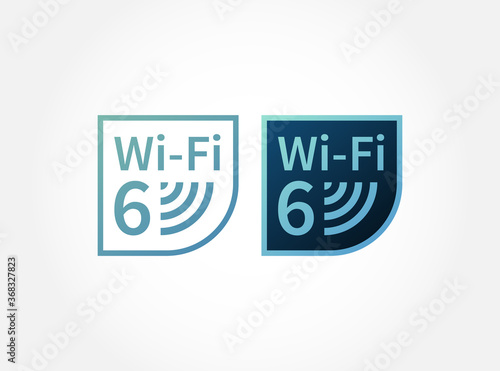 Vector gradient logo, emblem, sign for wireless communication, high speed, bandwidth. Blue icons wi-fi 6 new generation network for stickers, 802.11ax standard.