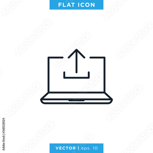 Laptop with Upload Icon Vector Logo Design Template. Editable Stroke.