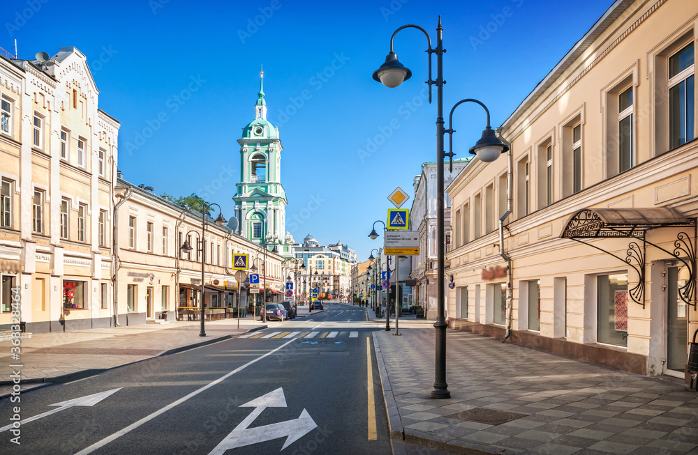 buildings and bell tower of the Church of John the Baptist on Pyatnitskaya Street in Moscow
