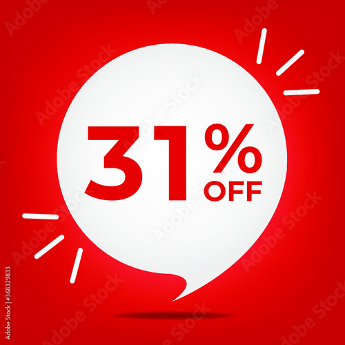 31% off. Banner with thirty-one percent discount. White bubble on a red background vector.