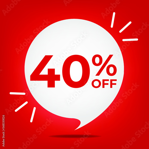 40% off. Banner with forty percent discount. White bubble on a red background vector.
