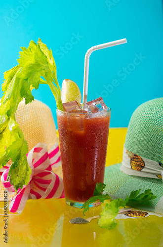 Lovely bloody mary on blue background