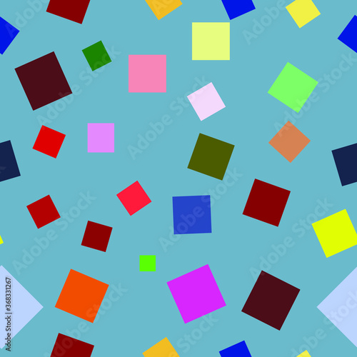  seamless abstract pattern of multicolored squares on a blue background