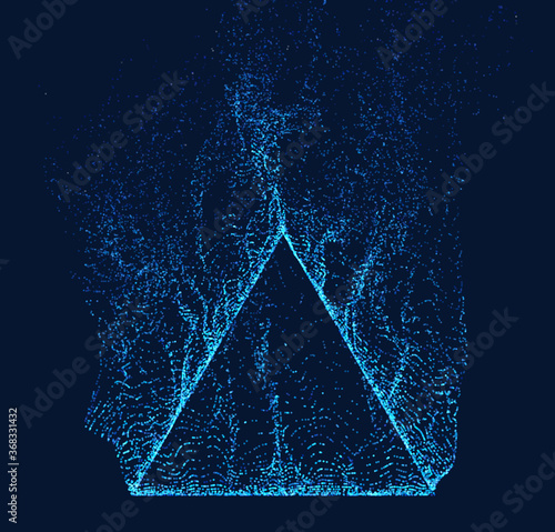 Dissolved pyramid vector. Smoke particles flow up. Technology triangle shape
