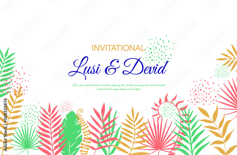 Invitation Vector Background Palm Leaves