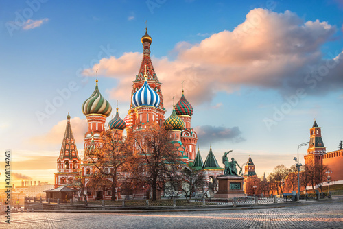 St. Basil's Cathedral on Red Square in Moscow under a blue sky