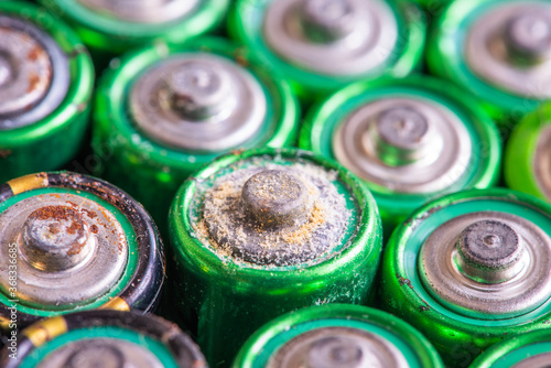 Corroded old batteries aa close-up