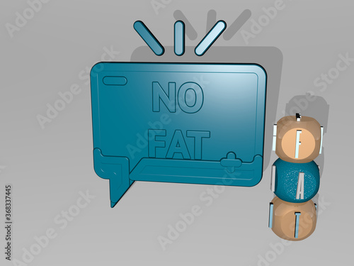 3D graphical image of FAT vertically along with text built around the icon by metallic cubic letters from the top perspective. excellent for the concept presentation and slideshows. background and photo