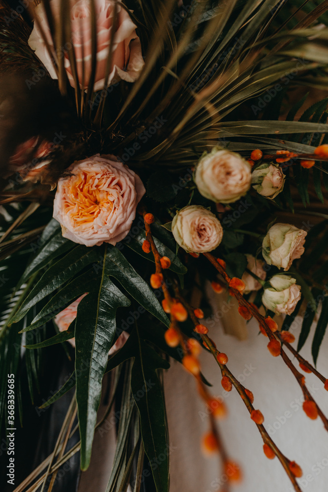 Naklejka premium Summer tropics, set of plants, palm flowers , watercolor botanical