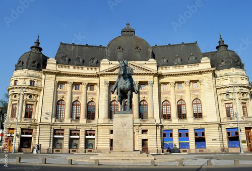 Equestrian statue of King Carol I outside the University Library bearing his name, Bucharest, Romania