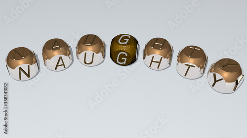 naughty combined by dice letters and color crossing for the related meanings of the concept. cute and illustration