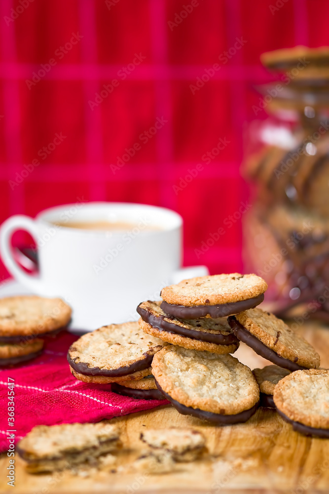 Oatmeal cookies with chocolate and freshly roasted coffee Oatmeal cookies with chocolate and freshly roasted coffee