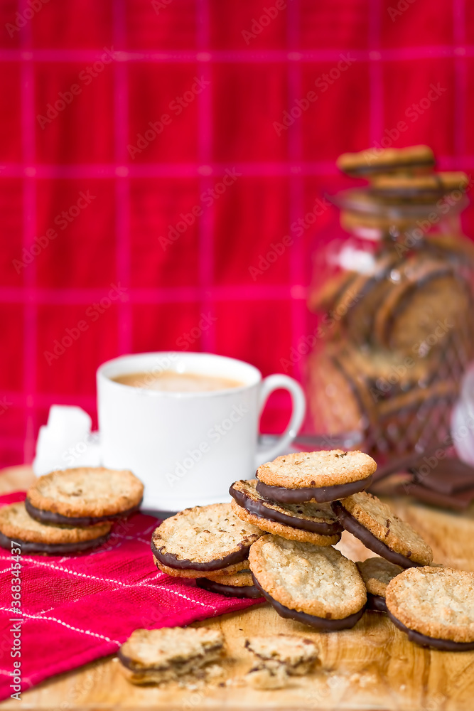 Oatmeal cookies with chocolate and freshly roasted coffee Oatmeal cookies with chocolate and freshly roasted coffee