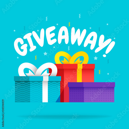 Giveaway for promo in social network, advertizing of giving present, like or repost isolated icon vector.