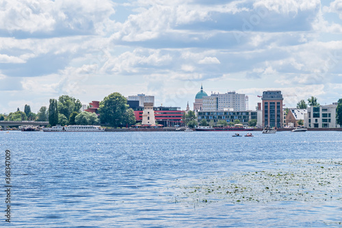 Tiefer Lake with the quay of the Schiffbauergasse in Potsdam, Germany