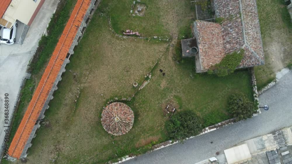 Horreo or granary in Galicia,Spain. Aerial Drone Footage