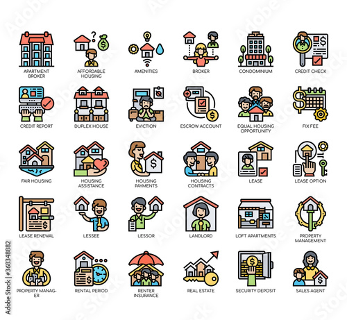 Set of rental property investing thin line and pixel perfect icons for any web and app project.