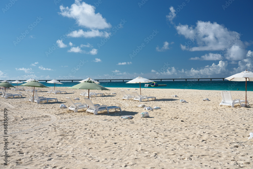 Okinawa,Japan-July 20, 2020: Yonahamaehama Beach in Miyako island, Okinawa,Japan Okinawa,Japan-July 20, 2020: Yonahamaehama Beach in Miyako island, Okinawa,Japan