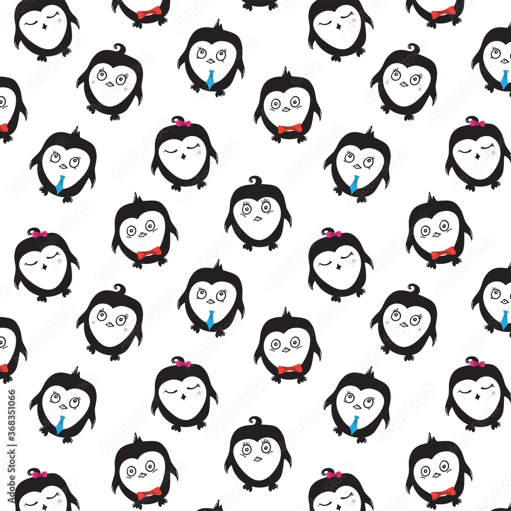 penguin family on a white background, pattern, vector illustration penguin family on a white background, pattern, vector illustration