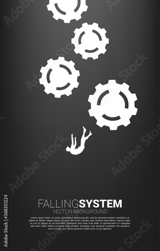 silhouette of businessman slip and falling down with gear. Concept for fail and falling system.