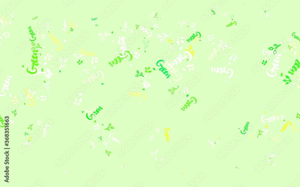 Light Green, Yellow vector doodle backdrop with leaves, branches. Light Green, Yellow vector doodle backdrop with leaves, branches.