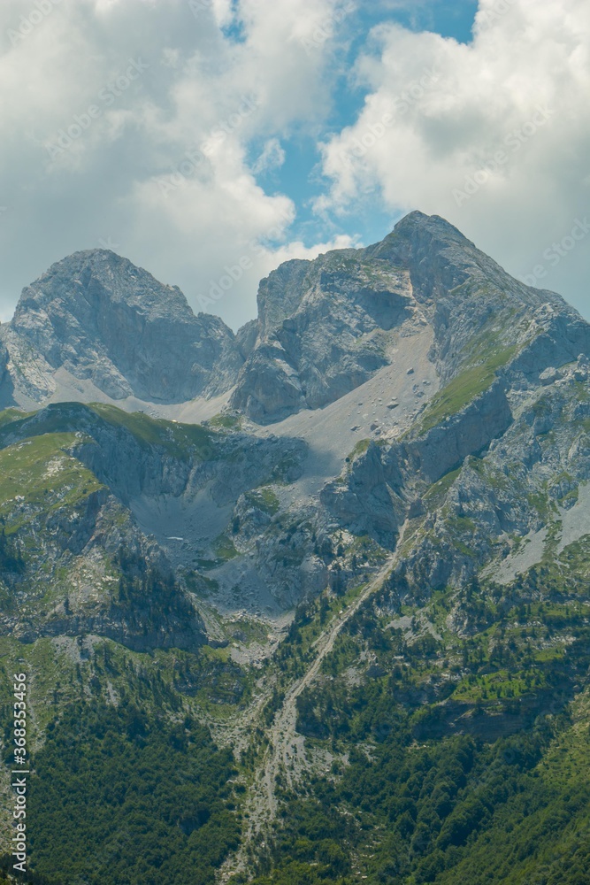 Obraz premium Mountain areas in summer. Beautiful views of the mountain peaks. Mountain Kom, Montenegro