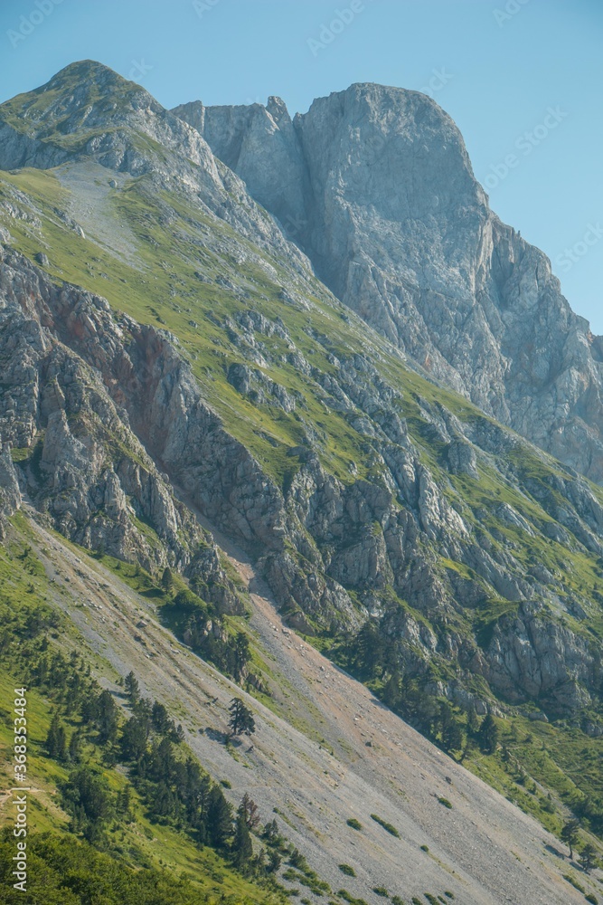 Fototapeta premium Mountain areas in summer. Beautiful views of the mountain peaks. Mountain Kom, Montenegro