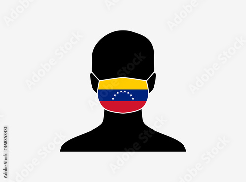A silhouette of a person wearing a mask with the flag of Venezuela on it. Vector illustration.