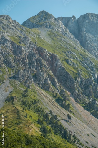 Mountain areas in summer. Beautiful views of the mountain peaks. Mountain Kom, Montenegro