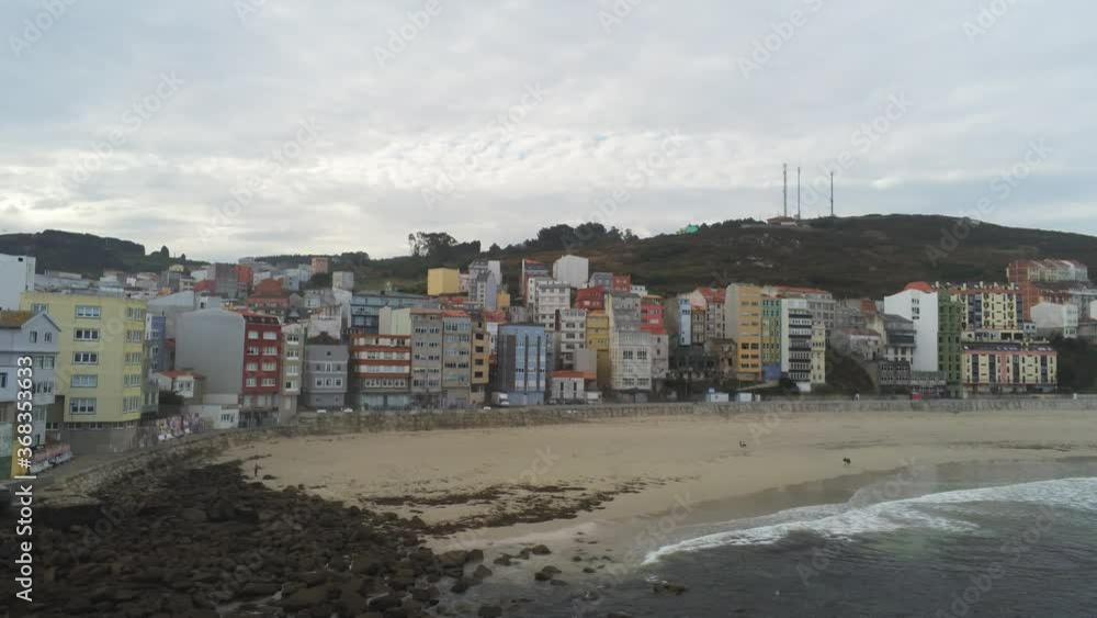 Beautiful beach and villlage of Malpica in Galicia. Aerial Drone Footage. Beautiful beach and villlage of Malpica in Galicia. Aerial Drone Footage.