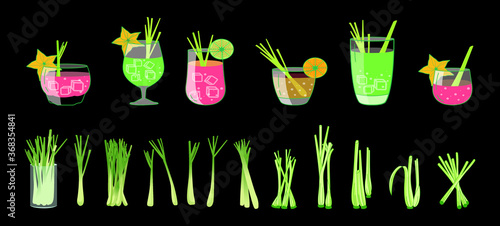 set of juice with lemongrass. stock vector illustration