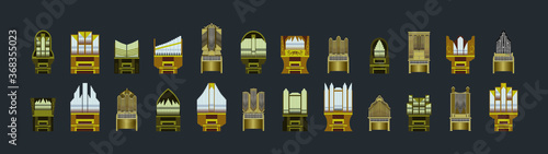 set of vintage pipe organ with various models