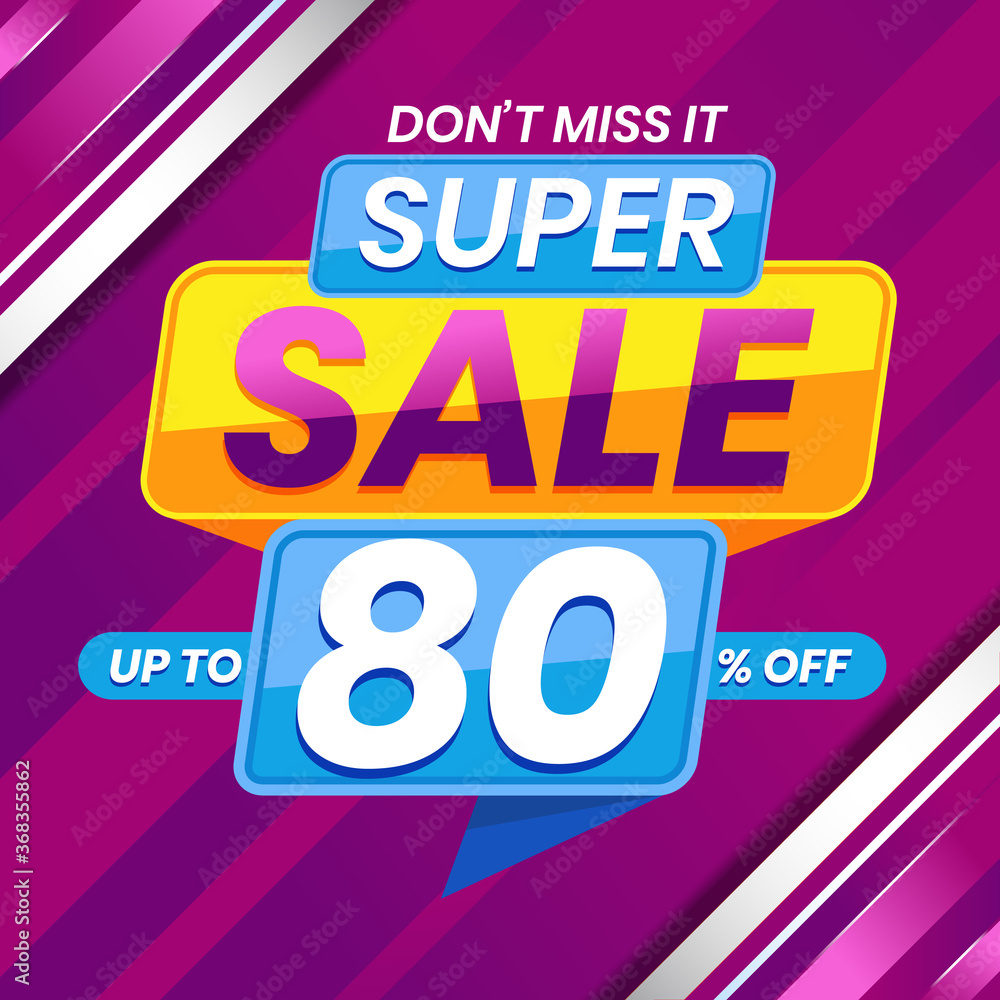 Vector graphic of Modern Colorful Super Sale 80 Percent Advertising Banner Background. Perfect for Retail, Brochure, Banner, Business, Selling, etc