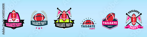 American football tailgate party labels, badges and design elements set with different models