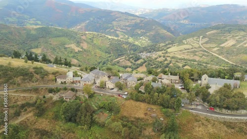 O Cebreiro, village in El Camino de Santiago.Galicia,Spain. Aerial Drone Footage photo