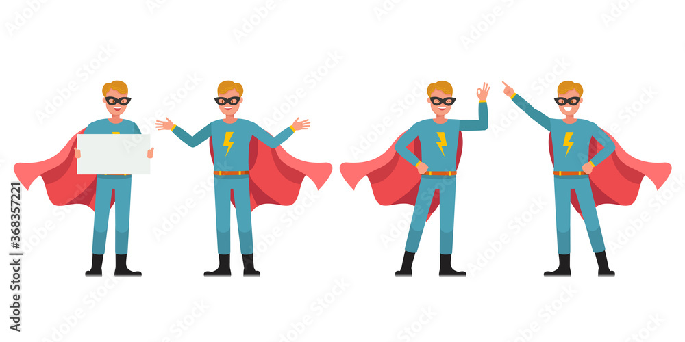 Fototapeta premium Superhero Man character vector design. Presentation in various action.
