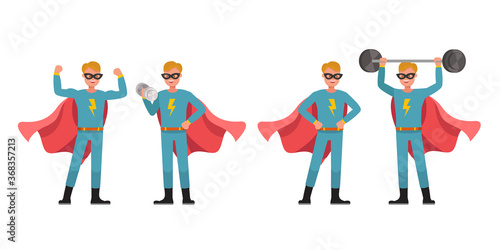Superhero Man character vector design. Presentation in various action.