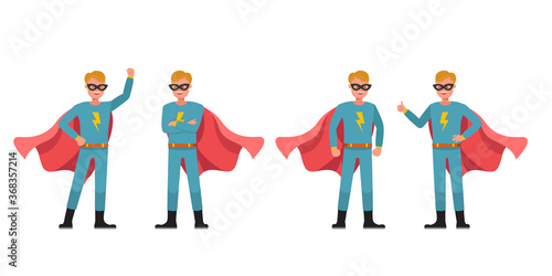 Superhero Man character vector design. Presentation in various action.