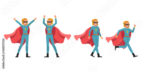 Superhero woman character vector design. Presentation in various action.