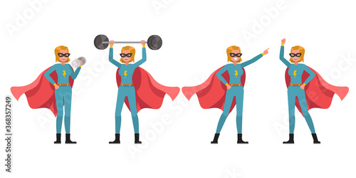 Superhero woman character vector design. Presentation in various action.